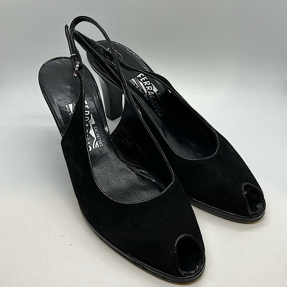 Salvatore Ferragamo Shoes - Salvatore Ferragamo Sexy Black Suede Peep Toe Heel Sandals Shoes **Size 9** 🔥🔥